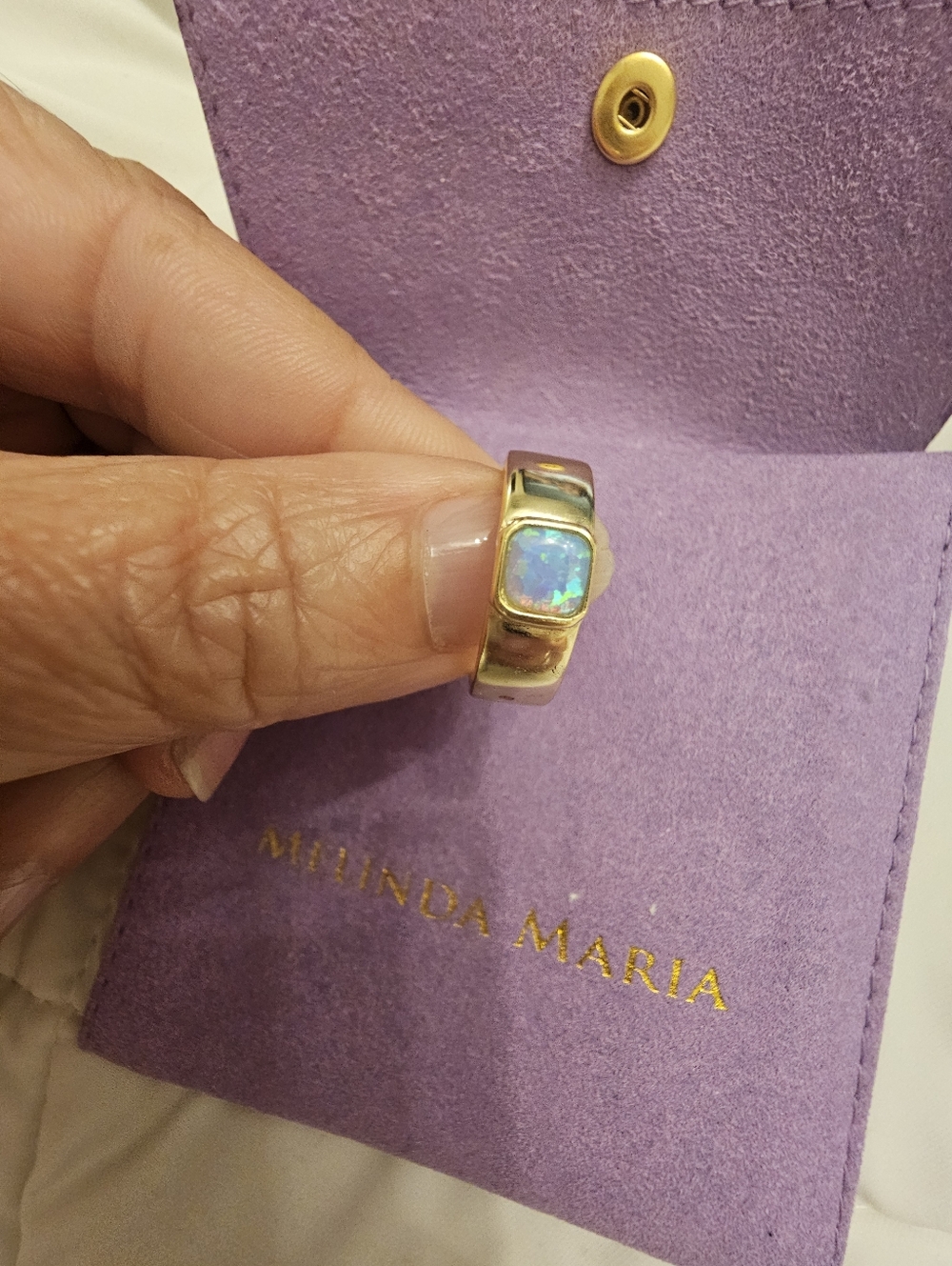 Melinda Maria Gold Blue Opal Ring Sz 5 - Picture 3 of 7